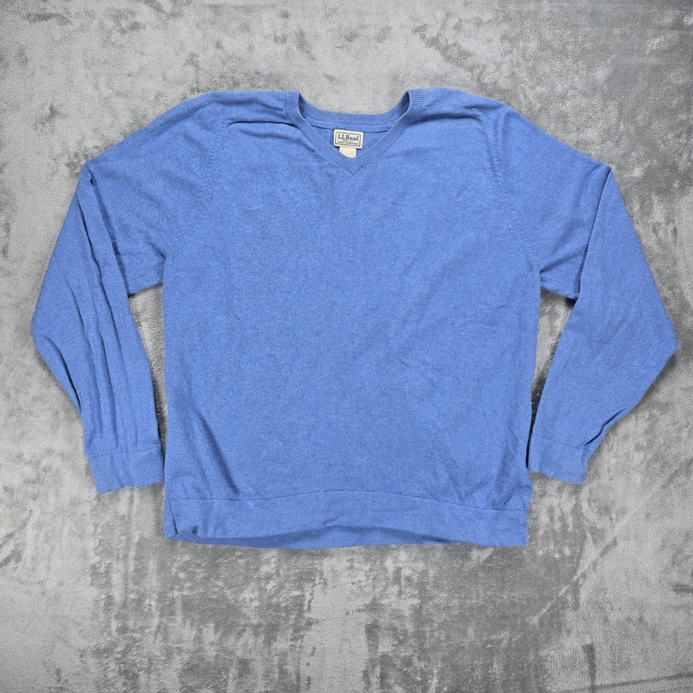 LL Bean Sweater Men's Extra Large Regular XL Blue V Neck Cotton Cashmere OJDG3